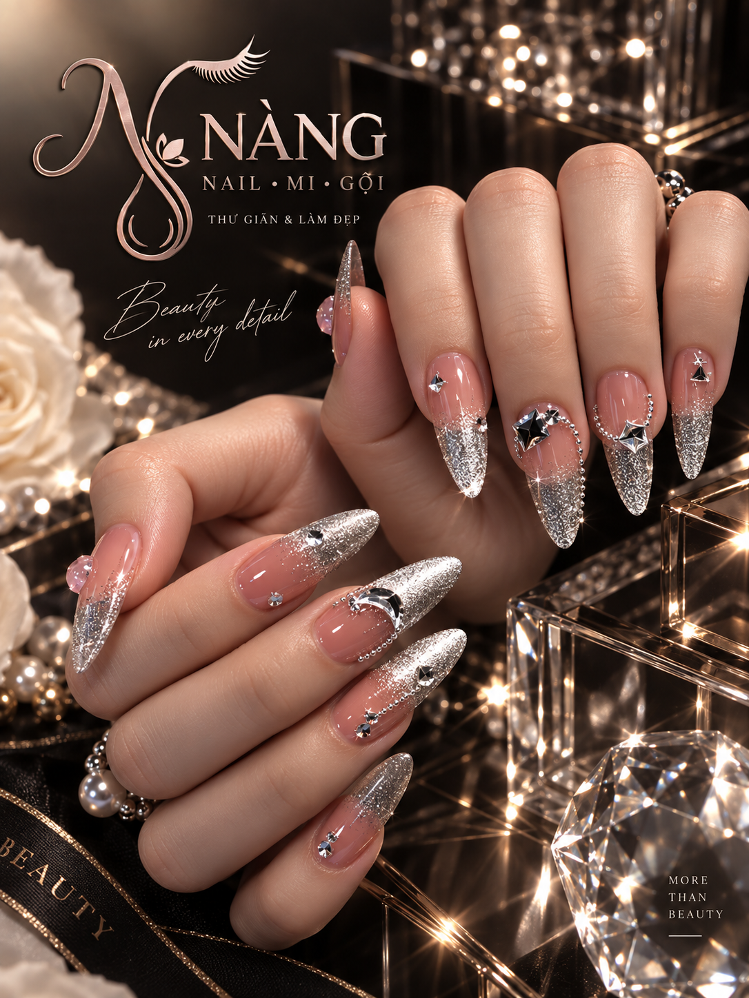 Nhũ bạc đính đá